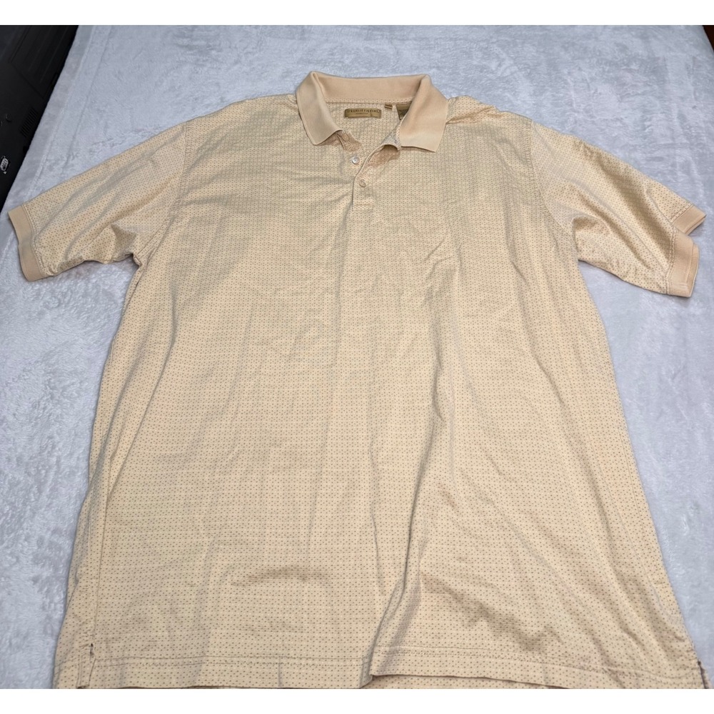 Tricots St Raphael Mens XL Polo Shirt  Beige Mercerized Cotton Micro Dot